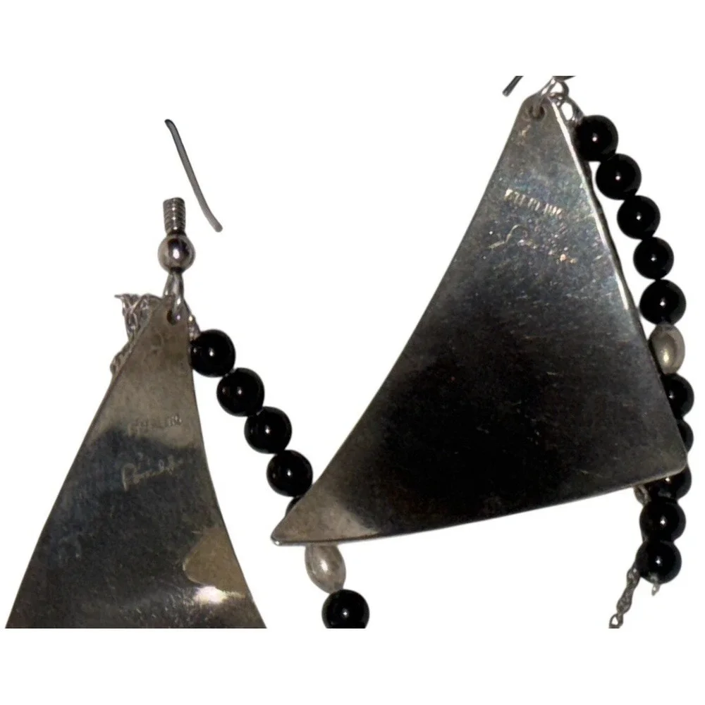 Vintage Sterling Silver Beaded‎ Dangle Earrings – Signed, Artist Unknown